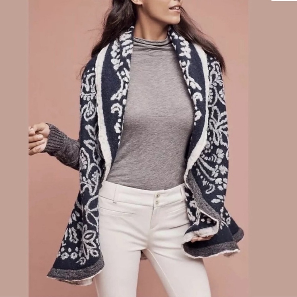 Anthropologie Sleeping on Snow first snow open front sweater blue gray size xsp